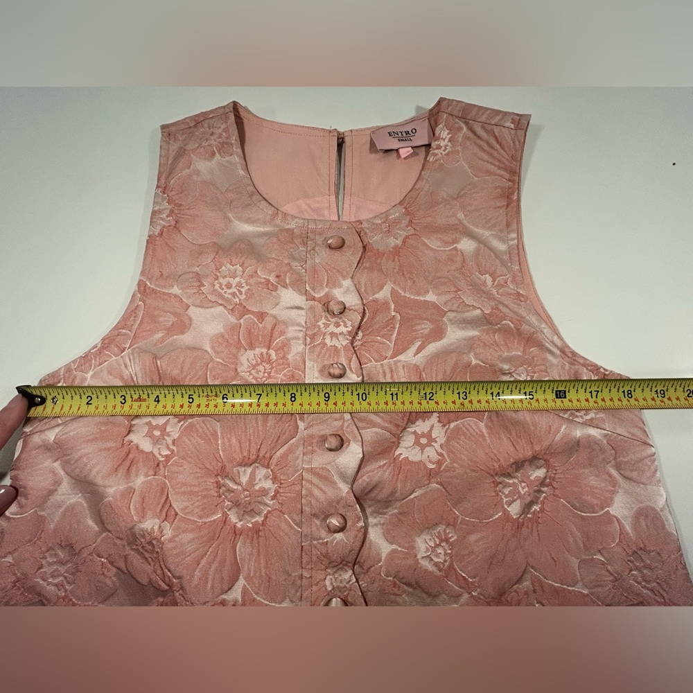 Entro Floral Dress Small Pink Jacquard Fit Flare Lined Sleeveless Boutique - Picture 7 of 12